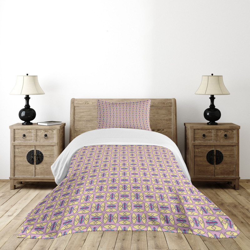 Retro Colorful Funky Tiles Bedspread Set