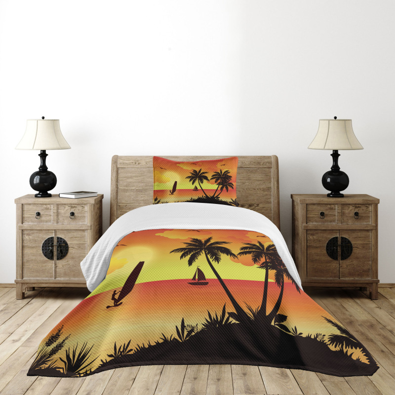 Coconut Palms and Surfer Bedspread Set