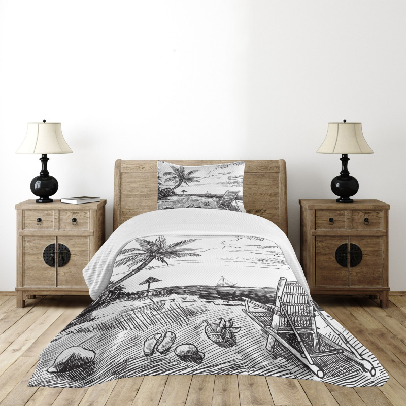 Beach Sketch with Chair Tree Bedspread Set