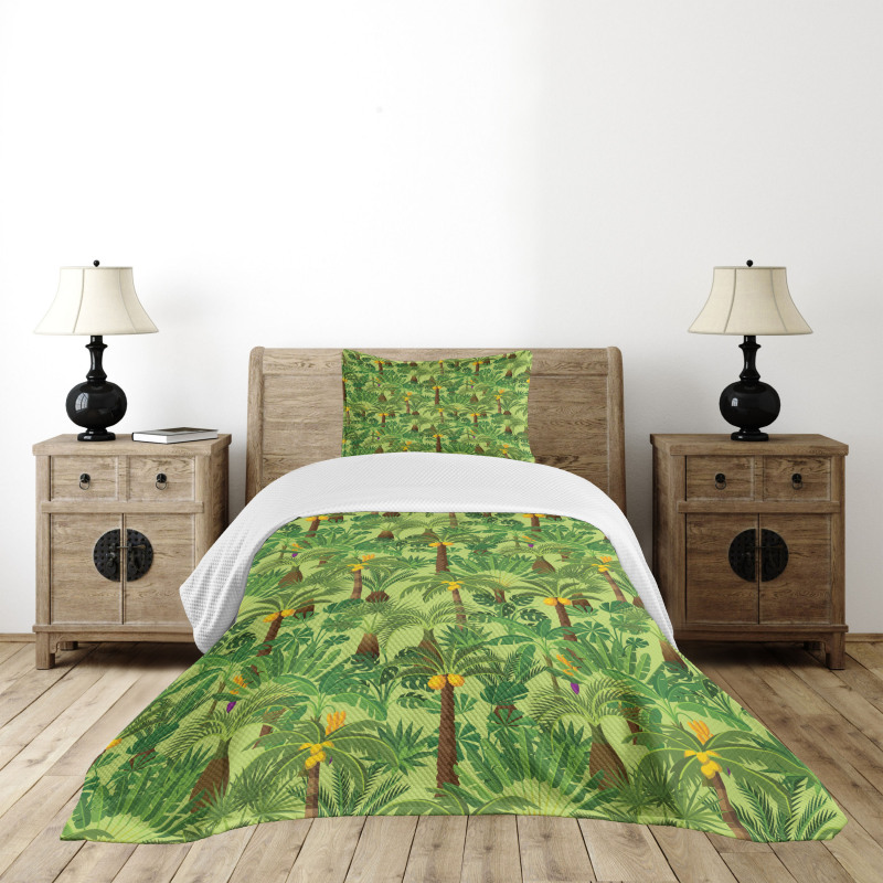 Tropic Forest Foliage Leaves Bedspread Set