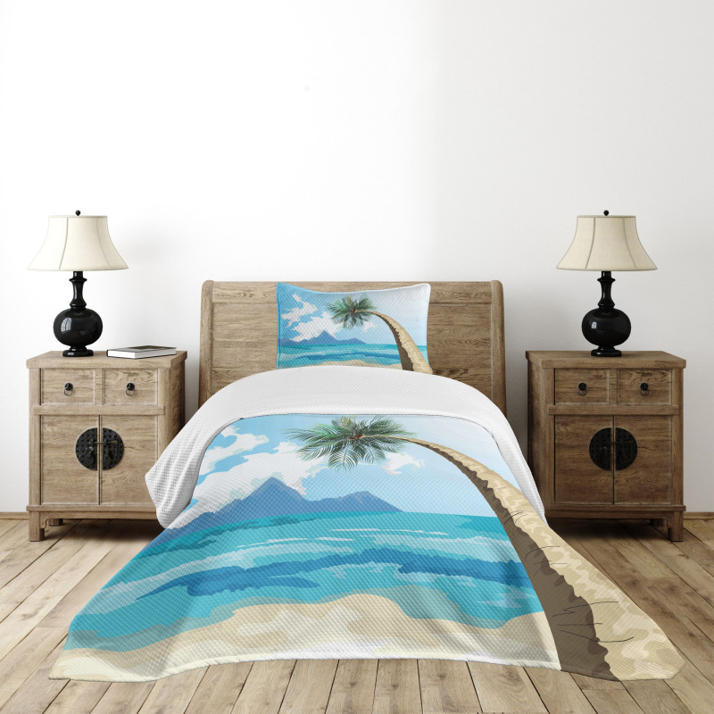 Palm Tree on the Beach Bedspread Set