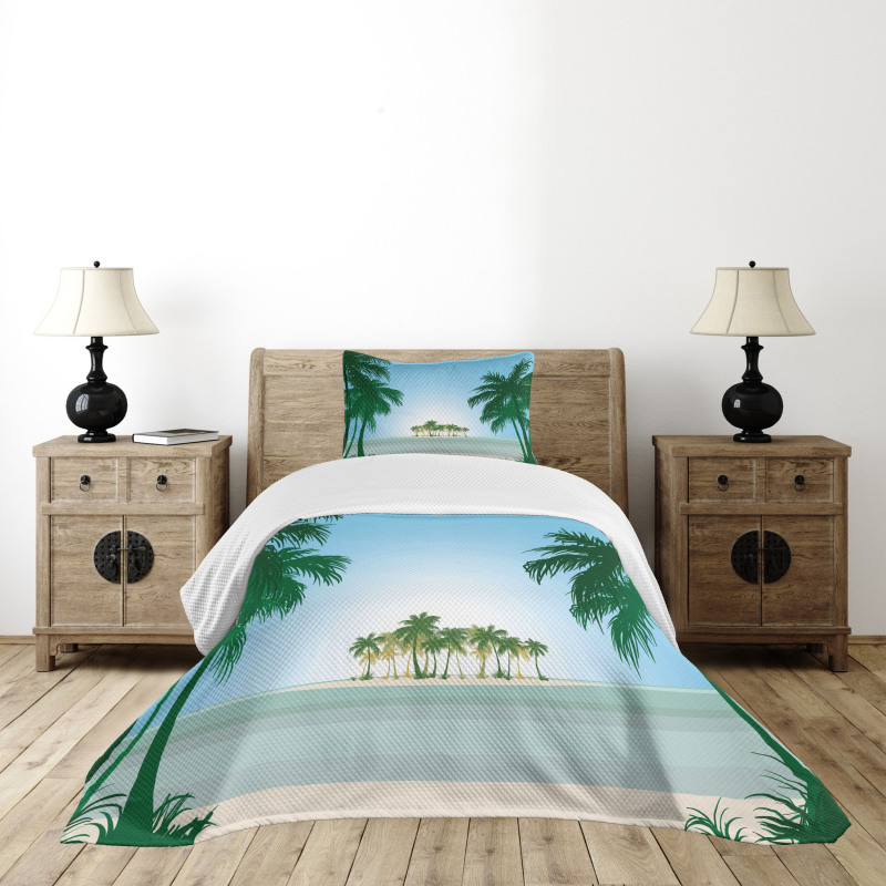 Exotic Palm Tree Beach Bedspread Set