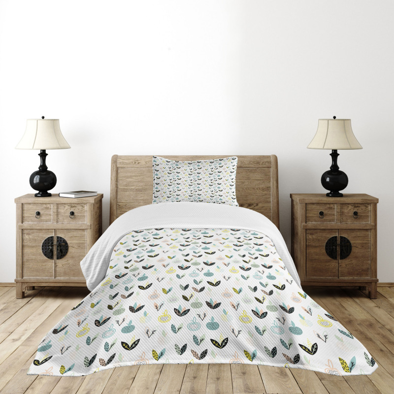 Colorful Plants and Leaves Bedspread Set