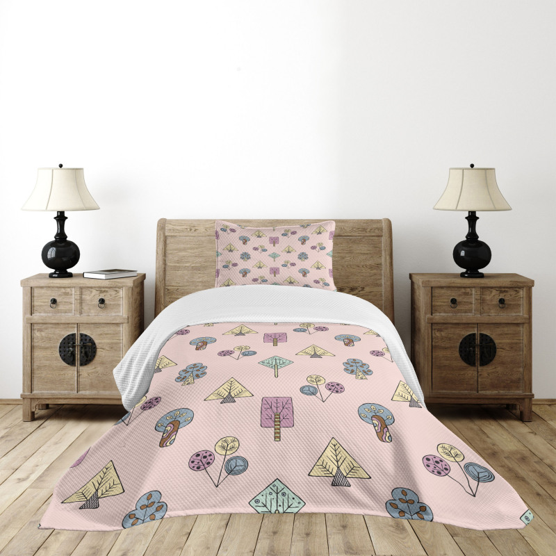 Cartoon Inspired Trees Bedspread Set