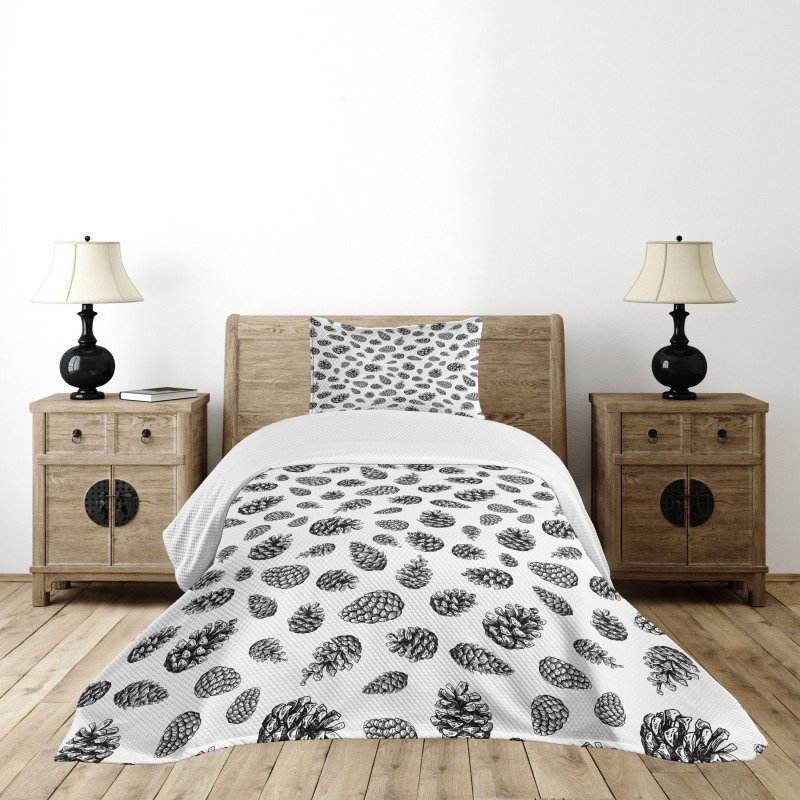 Monochrome Winter Conifer Bedspread Set