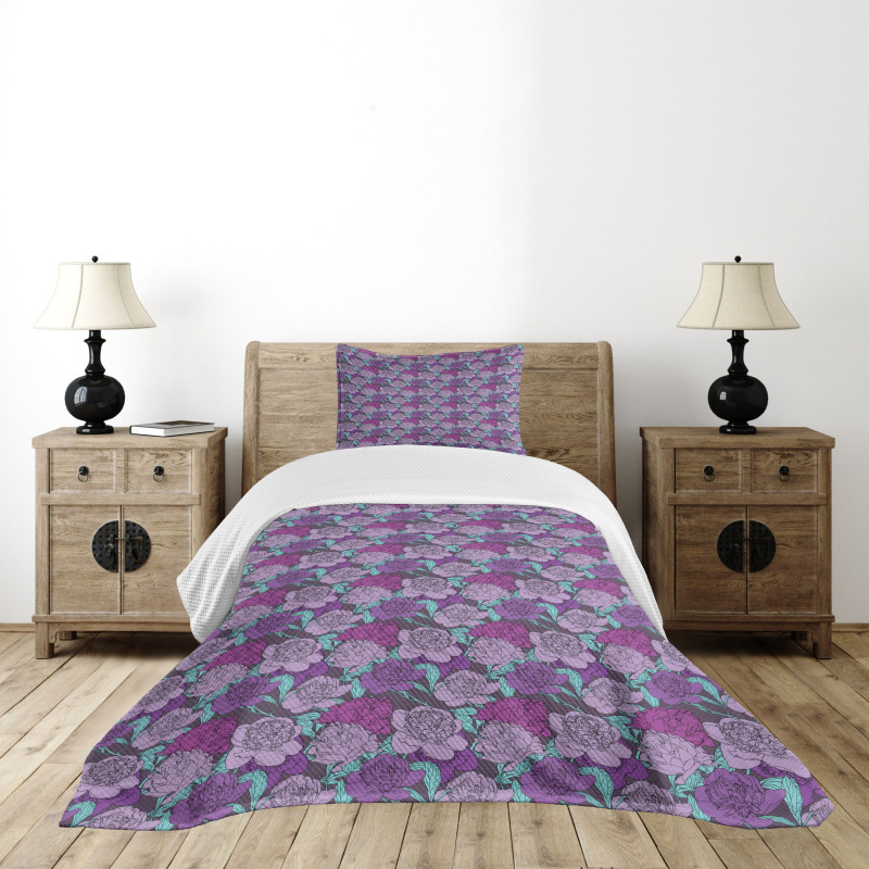 Pastel Tone Delicate Peonies Bedspread Set