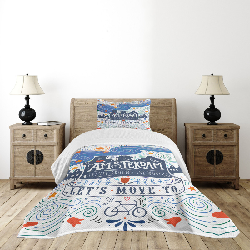 Canal Houses Travel Words Bedspread Set