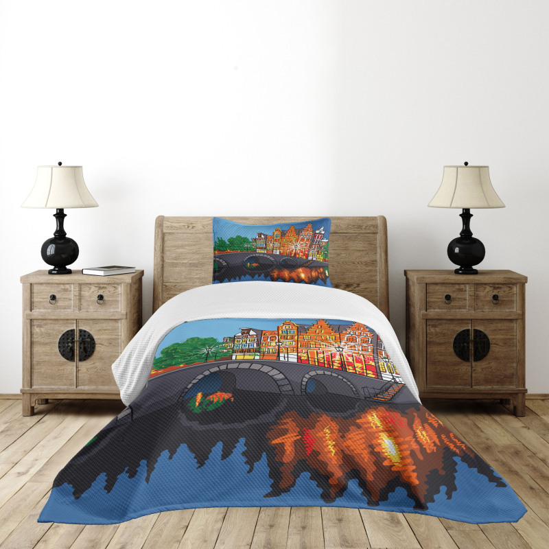 Night City Canal Bridge Bedspread Set