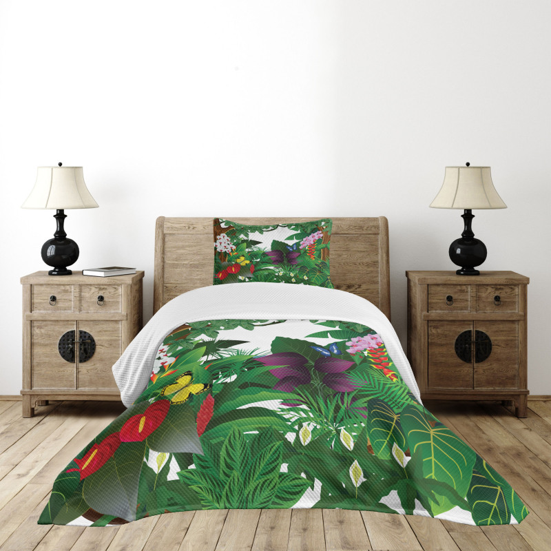 Blooming Flowers Butterflies Bedspread Set