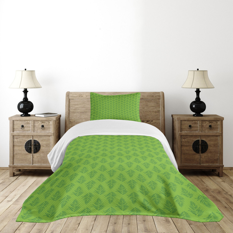 Botanic Composition in Green Bedspread Set