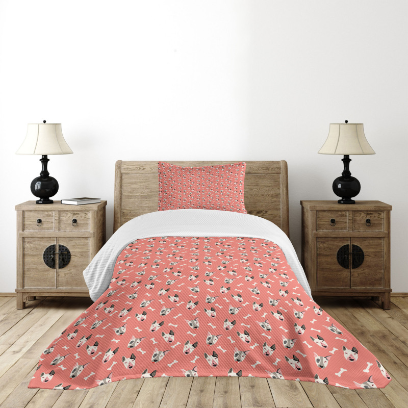 Bull Terrier Faces and Bones Bedspread Set