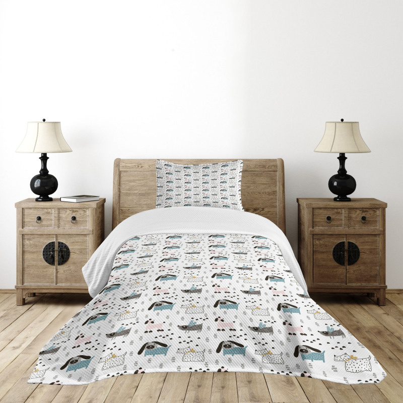 Scandinavian Artwork with Dog Bedspread Set