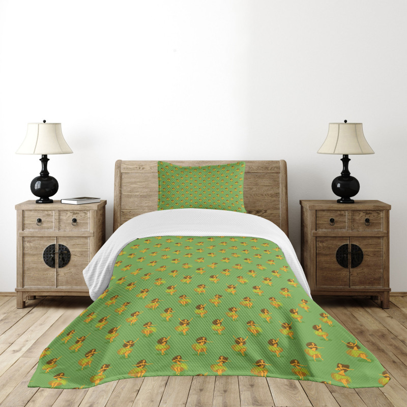 Girls Dancing Grass Skirts Bedspread Set