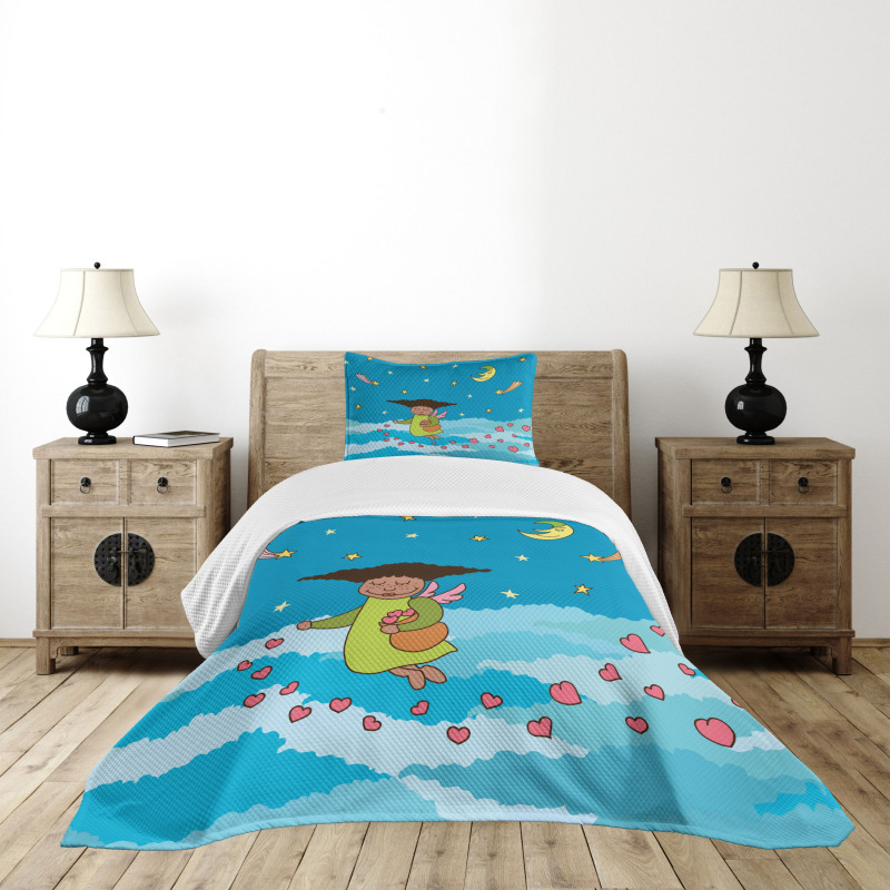 Cartoonish Sky at Night Bedspread Set