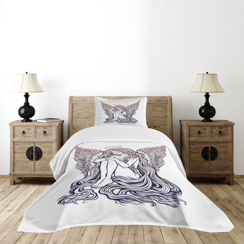 Long Hair Girl and Halo Bedspread Set