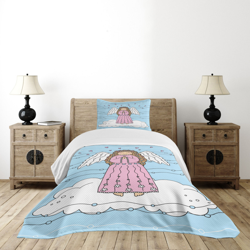 Doodle Girl on Cloud Bedspread Set