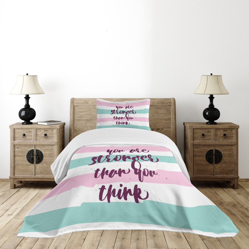 Watercolor Stripes Typography Bedspread Set