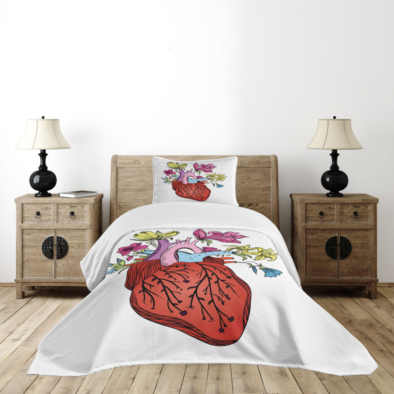 Vivid Flora Human Heart Bedspread Set