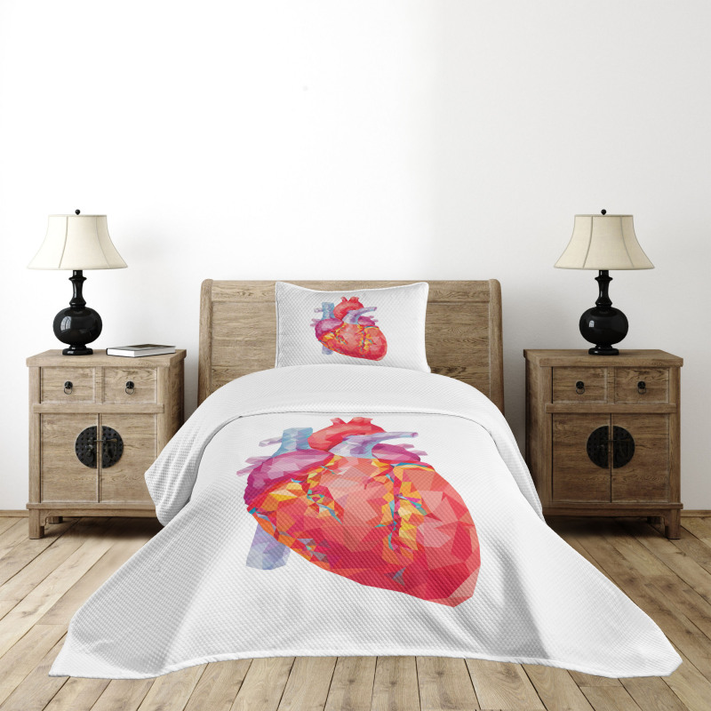 Polygon Art Human Heart Bedspread Set