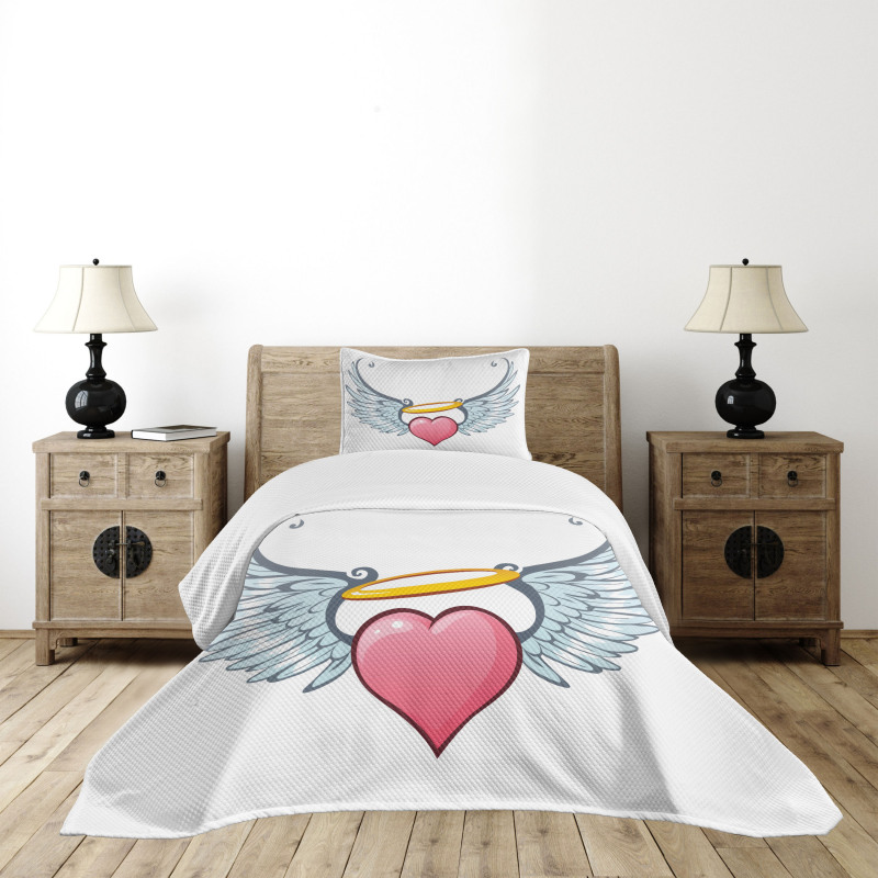 Valentines Day Winged Heart Bedspread Set