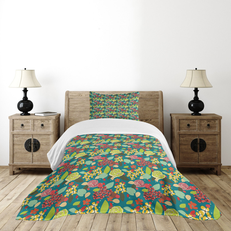 Vibrant Colored Flowers Bedspread Set