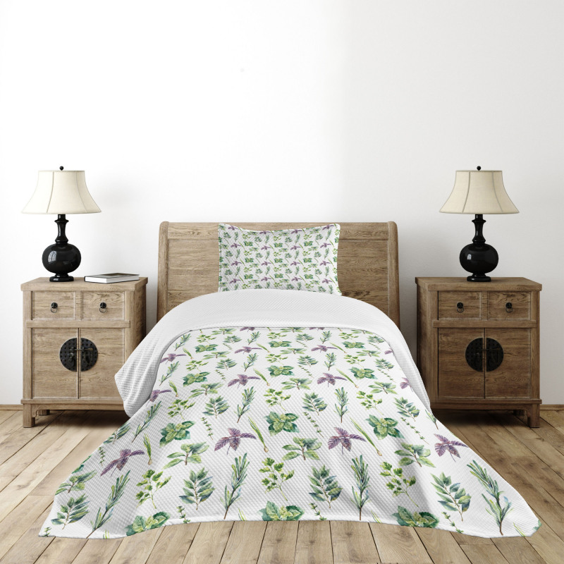 Watercolor Style Foliage Bedspread Set