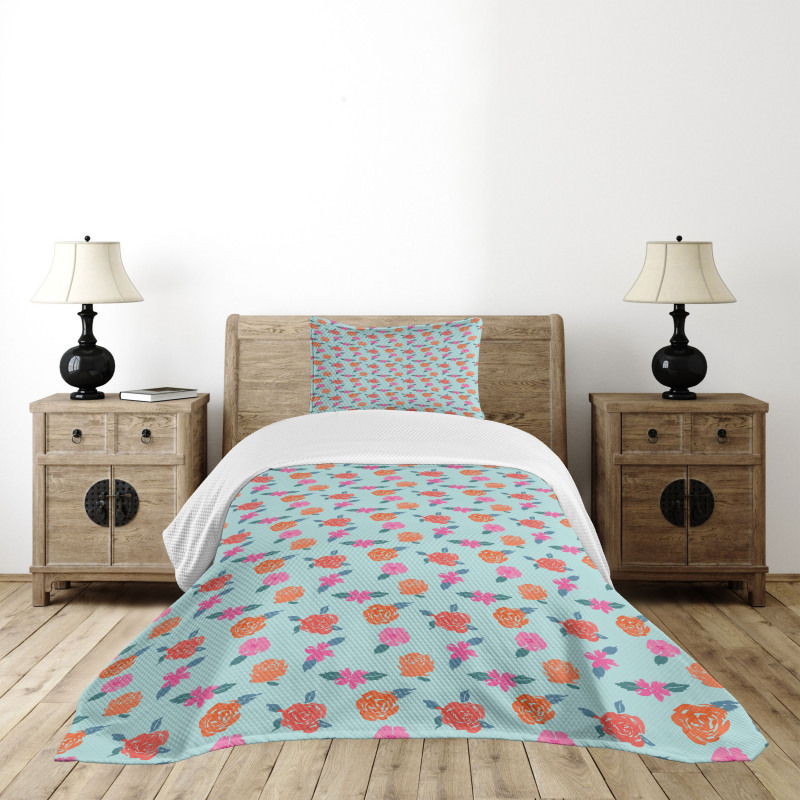 Abstract Pink Orange Flowers Bedspread Set