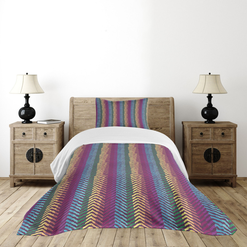 Retro Tone Chevron Zig Zag Bedspread Set