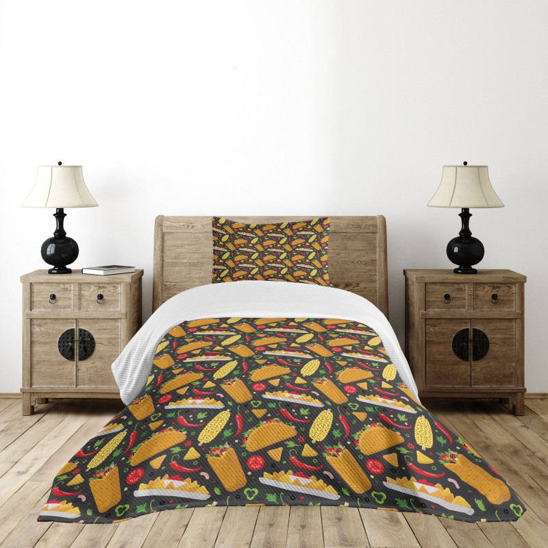 Latin Dish with Tortillas Bedspread Set