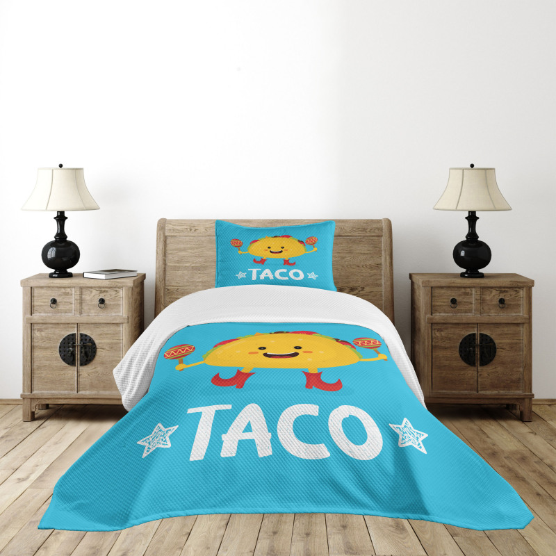 Dancing Funny Taco Cartoon Bedspread Set