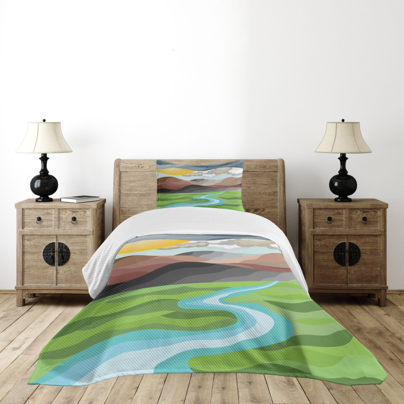 Abstract Mountains River Bedspread Set