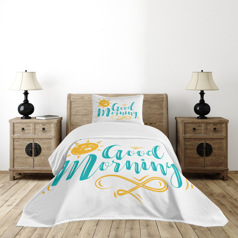 Smiling Sun and Wavy Letters Bedspread Set