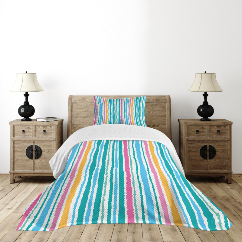 Stripes in Aquatic Colors Bedspread Set