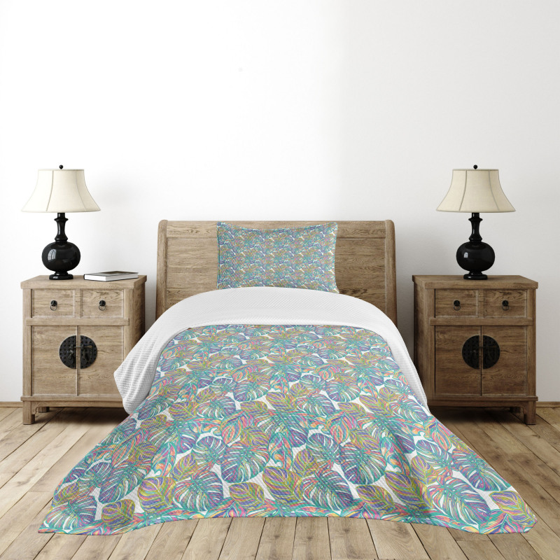 Exotic Monstera Leaf Pattern Bedspread Set