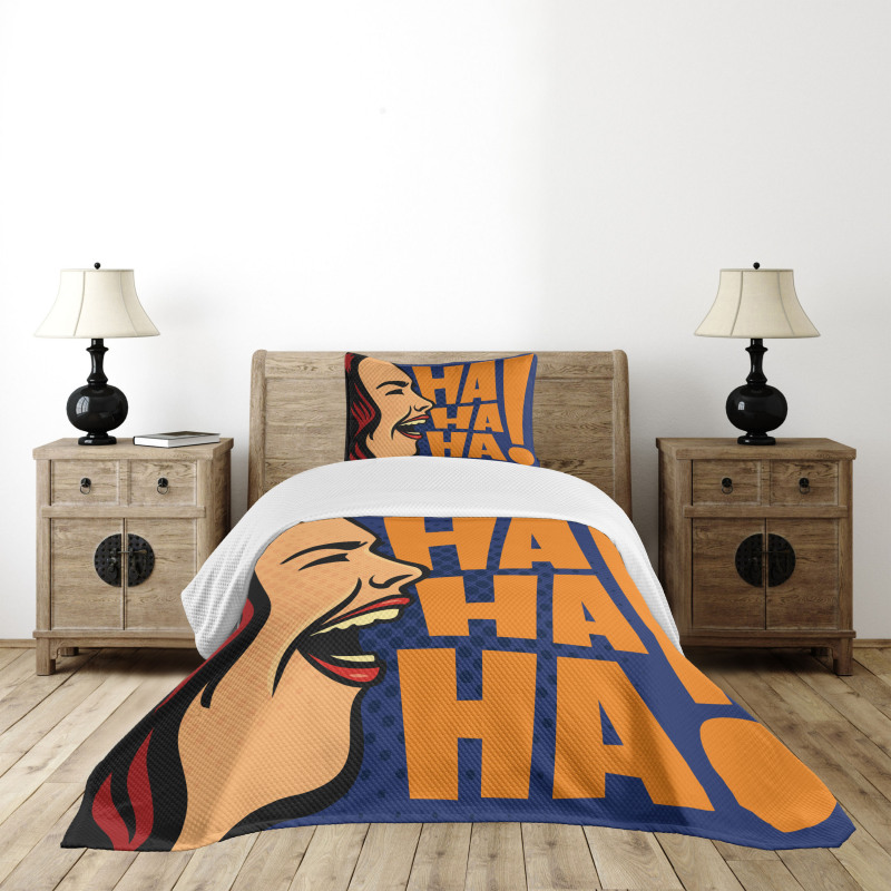 Cartoon Style Woman Laughing Bedspread Set