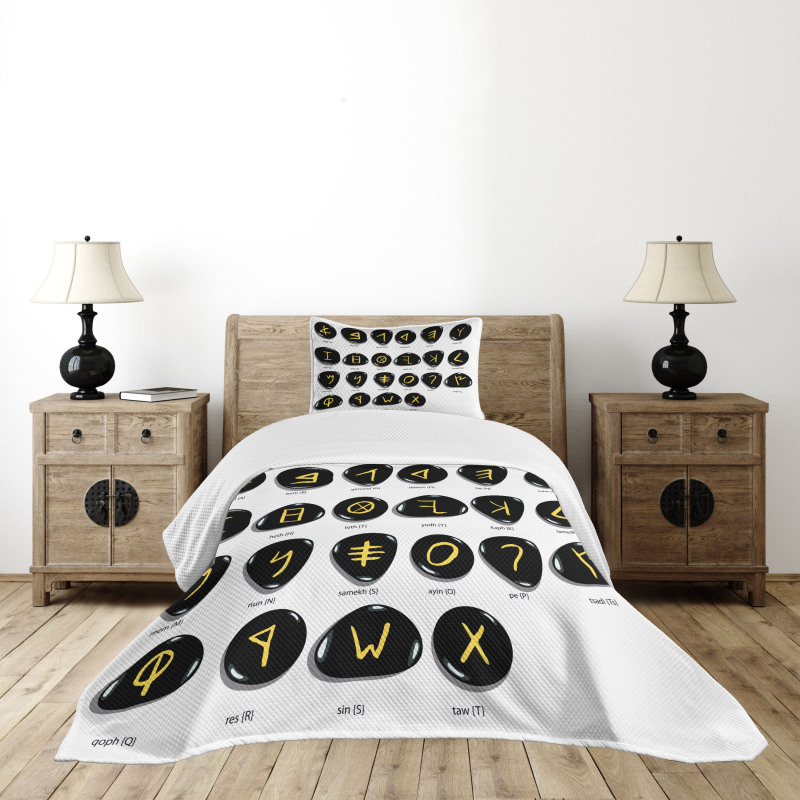 Phoenician Alphabet on Stones Bedspread Set