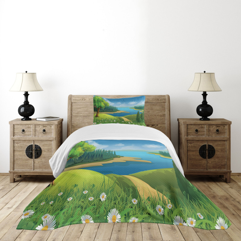 Cartoon Landscape Pattern Bedspread Set