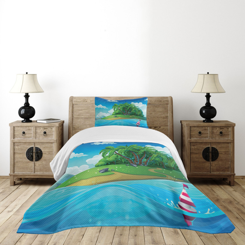 Aquatic Seascape Pattern Bedspread Set