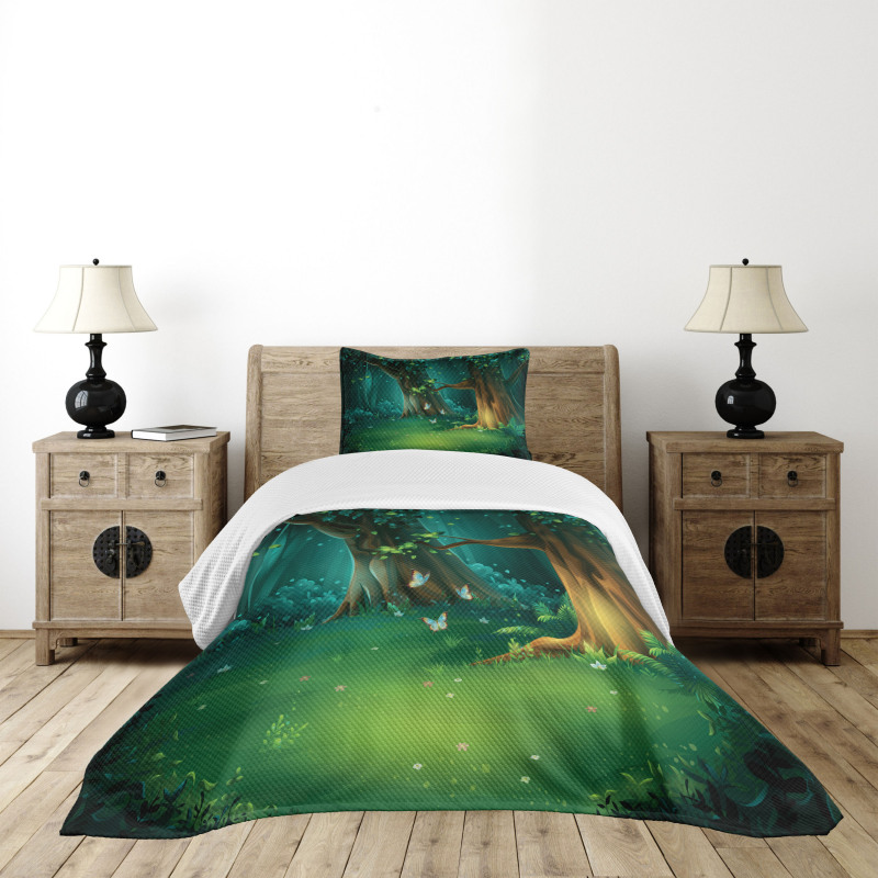 Trees and Butterflies Scenic Bedspread Set