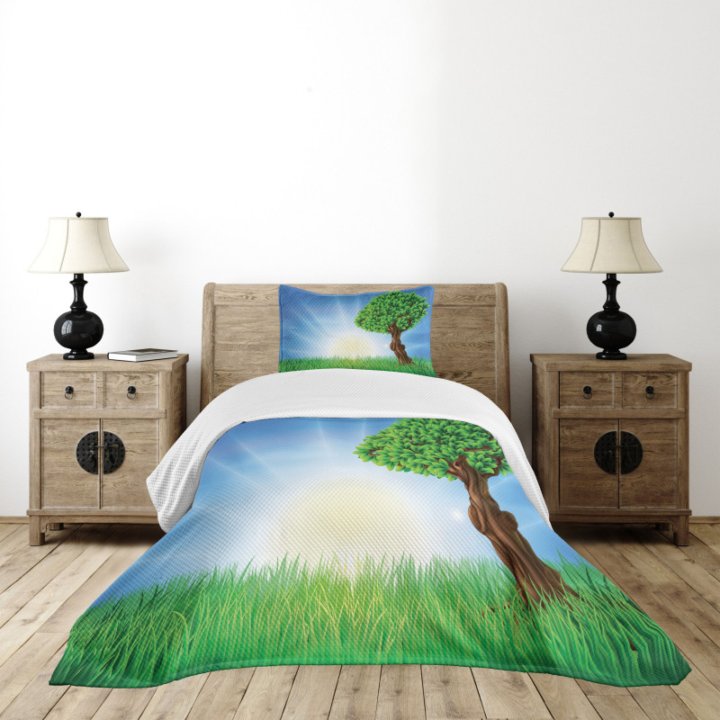 Foliage Leaves Lonely Tree Bedspread Set