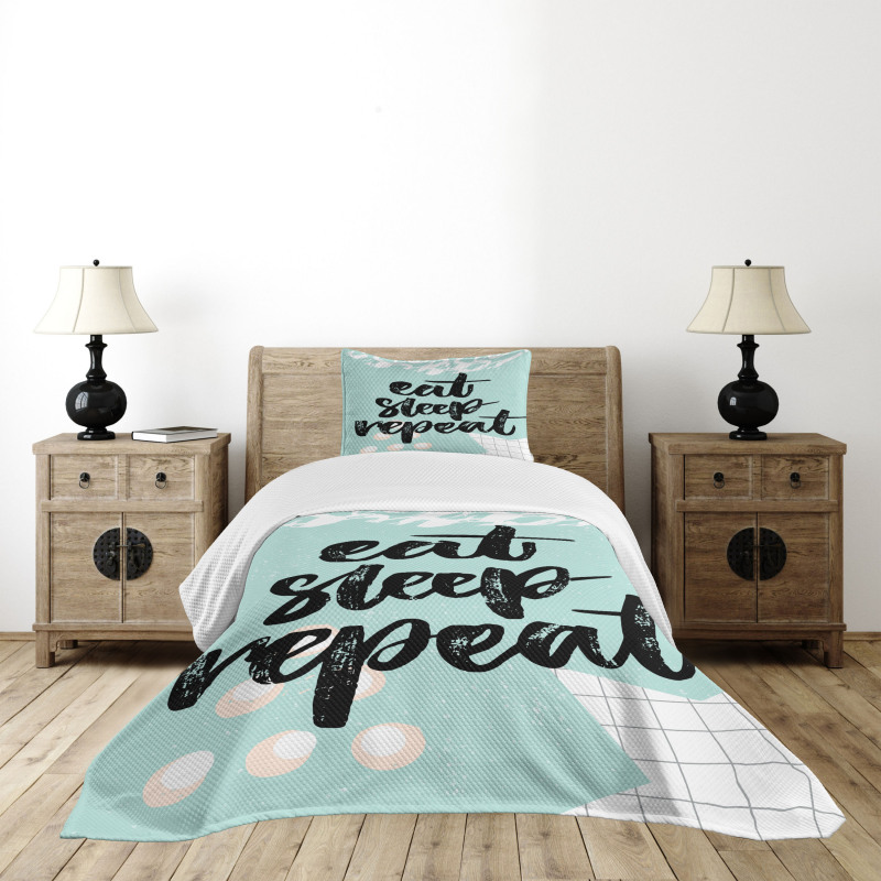 Eat Sleep Repeat Lettering Bedspread Set