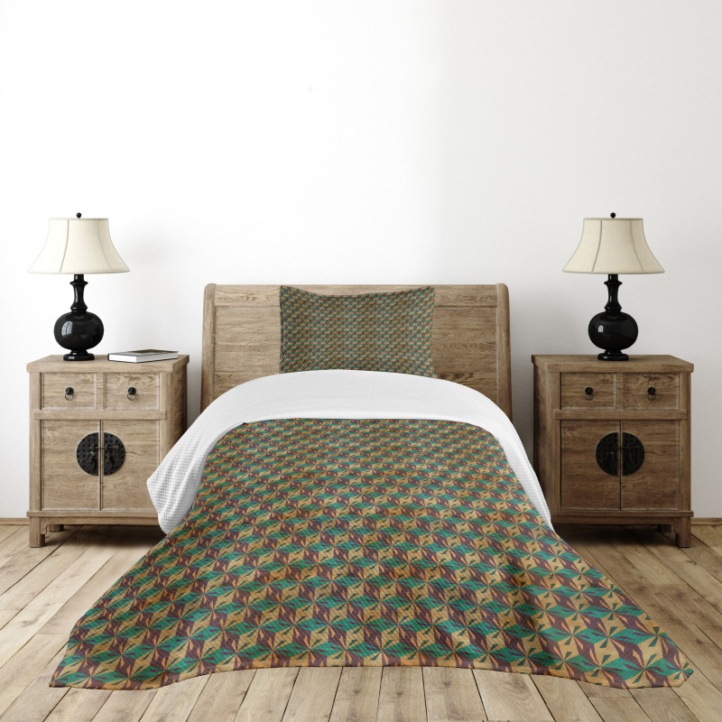 Grungy Retro Rhombus Shape Bedspread Set