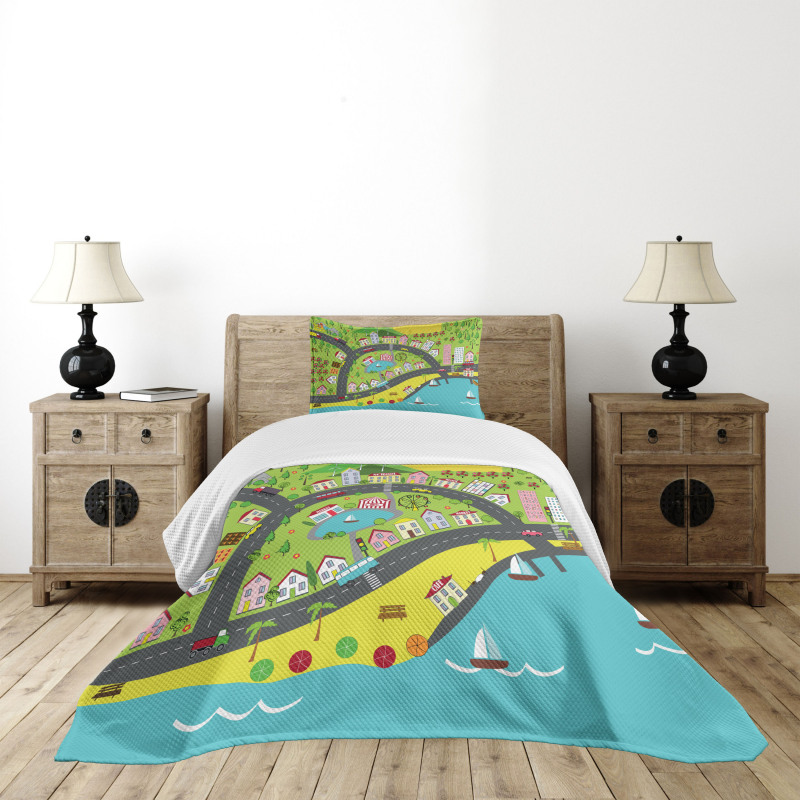 Landscape of Urban and Suburbs Bedspread Set