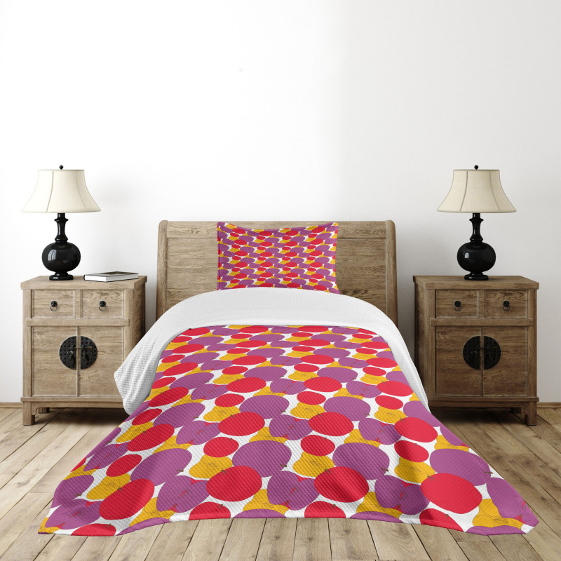 Colorful Drawing of Fruit Bedspread Set