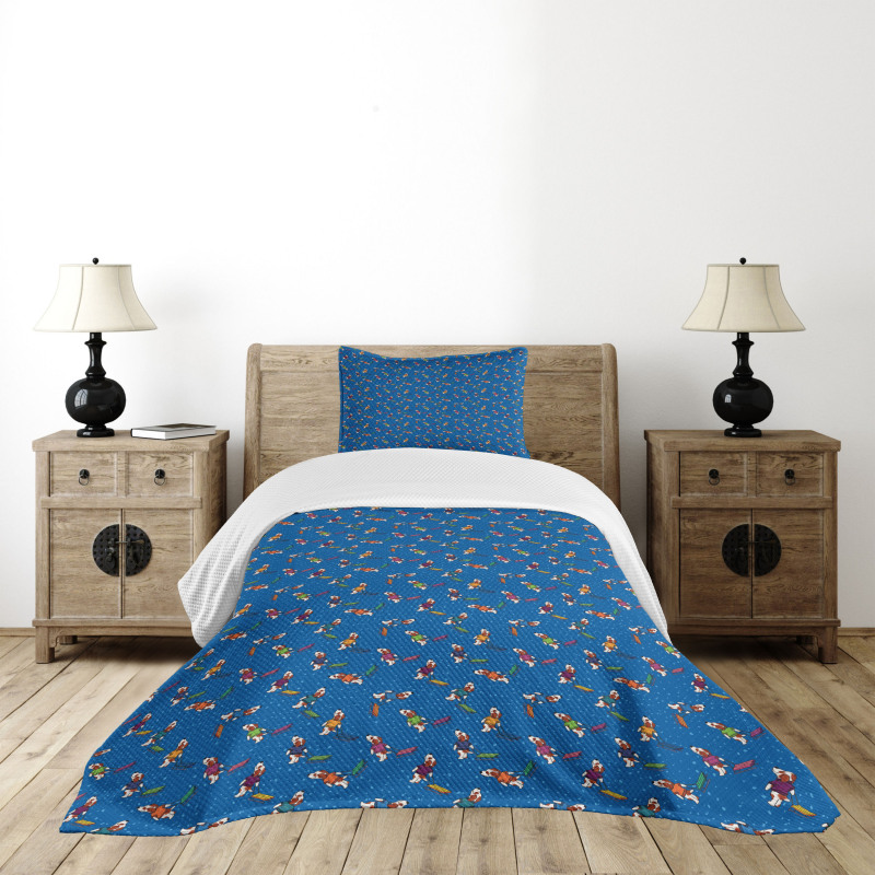 Christmas Time Dogs with Sleds Bedspread Set