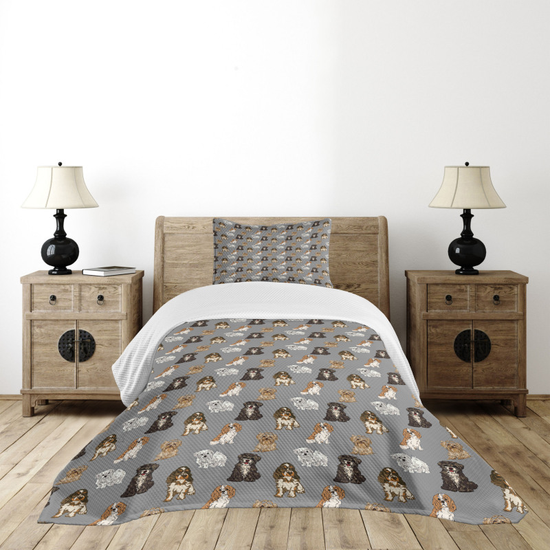 Different Dog Breeds Artwork Bedspread Set