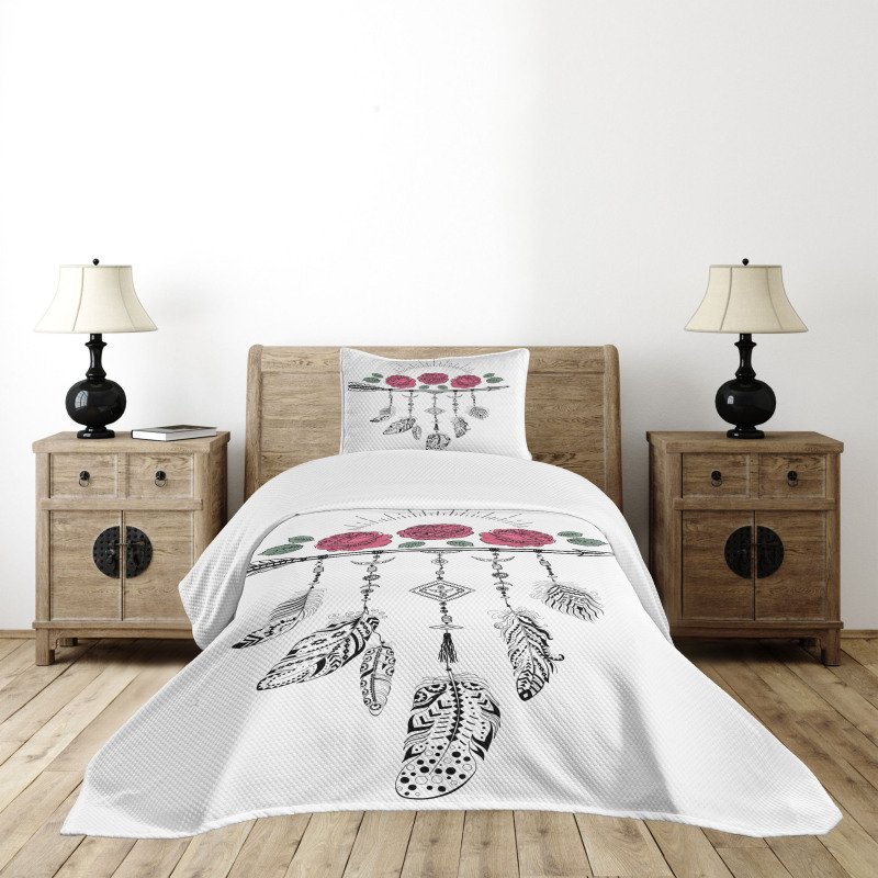 Hippie Feathers Arrow Rose Bedspread Set