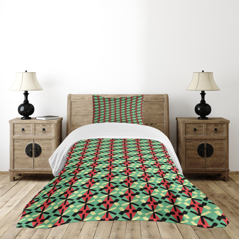 Rhombus and Dashed Lines Bedspread Set