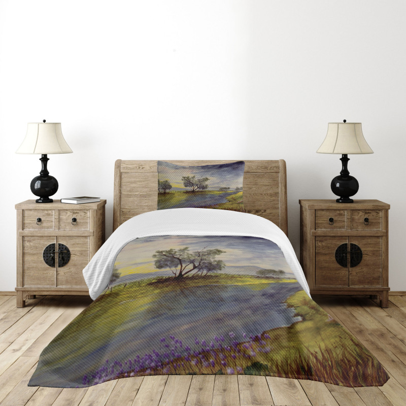 Watercolor River Scene Bedspread Set