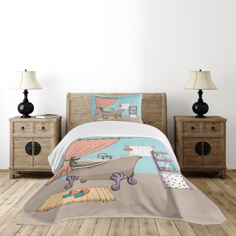 Bathroom Tub Illustration Bedspread Set